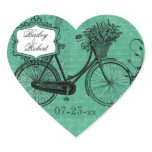 Customized Vintage Teal Bicycle Heart Stickers