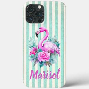 Customized Vintage Tropical Pink Flamingo iPhone 13 Pro Max Case