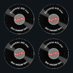 Customized Vinyl Record Coaster Set<br><div class="desc">Classic vinyl record coasters to customize with your own text wrapping round the record.</div>