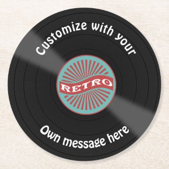 Customized Vinyl Record Round Paper Coaster by DippyDoodle at Zazzle
