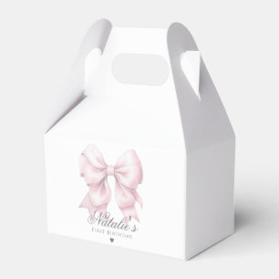 Customized Watercolor Dusty Pink Bow 1st Birthday Favor Boxes