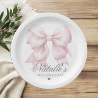 Customized Watercolor Dusty Pink Bow 1st Birthday