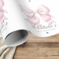 Customized Watercolor Dusty Pink Bow 1st Birthday