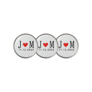 Customized wedding Couple Name Date Red Love Golf Ball Marker