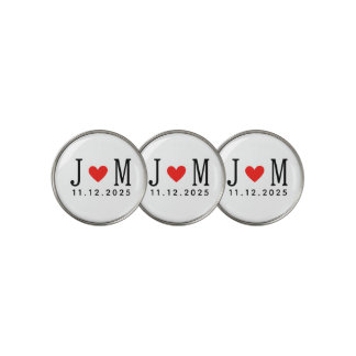 Customized wedding Couple Name Date Red Love Golf Ball Marker
