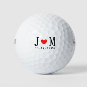 Customized wedding Couple Name Date Red Love Golf Balls