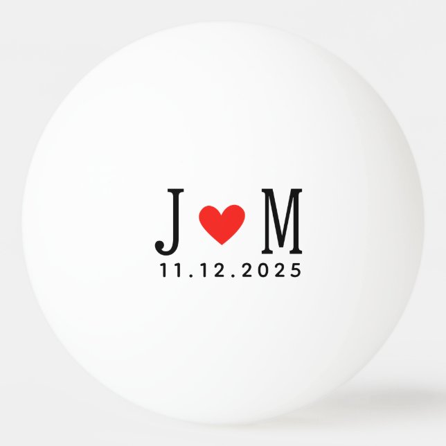 Customized wedding Couple Name Date Red Love Ping Pong Ball (Front)