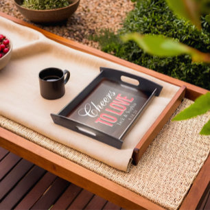 Customized Wedding Couple Name Date Red White Text Serving Tray