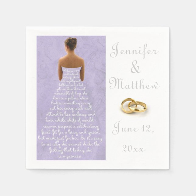Customized Wedding Dress and Gold Wedding Rings Napkins (Front)