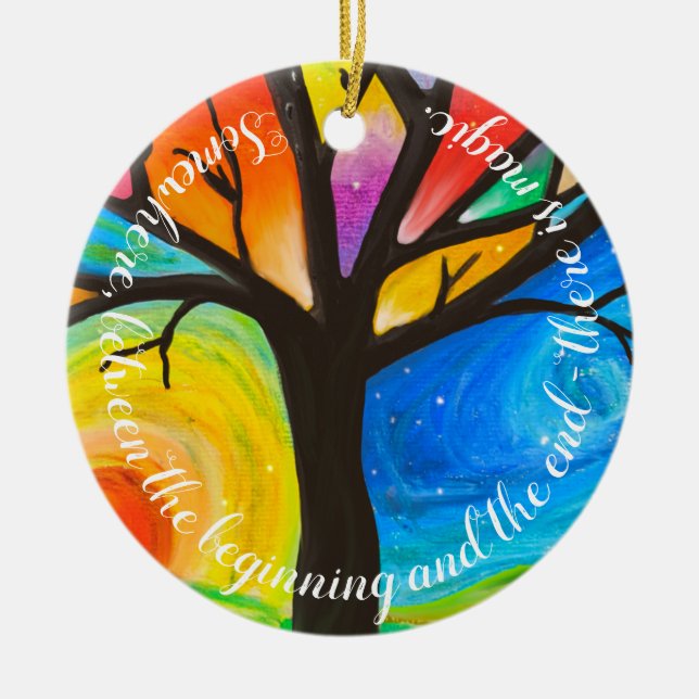 Customized wedding or engagement rainbow ceramic ornament (Front)