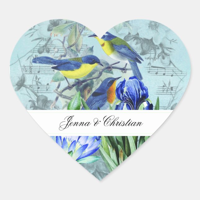 Customized Wedding Songbirds Heart Stickers (Front)