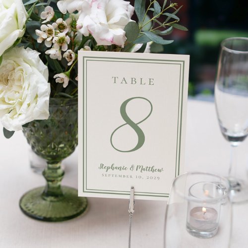 Customized Wedding Table Number Dinner Sage Green 