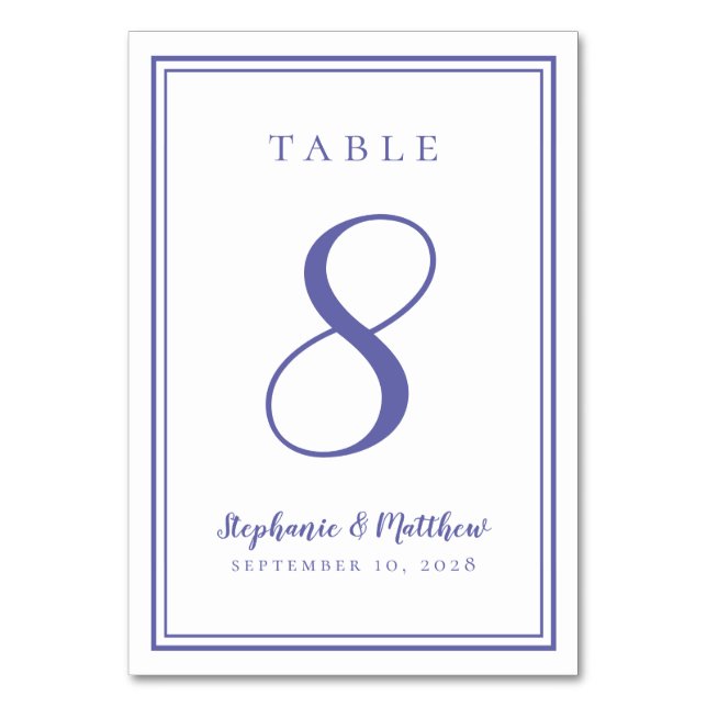 Customized Wedding Table Number Periwinkle Blue (Front)