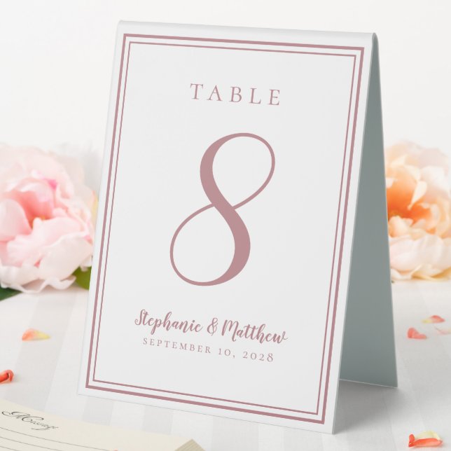 Customized Wedding Table Number Simple Dusty Rose  Table Tent (In SItu (Wedding))