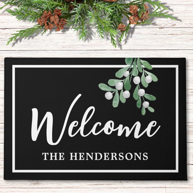 Customized Welcome Christmas Black Doormat (Creator Uploaded)