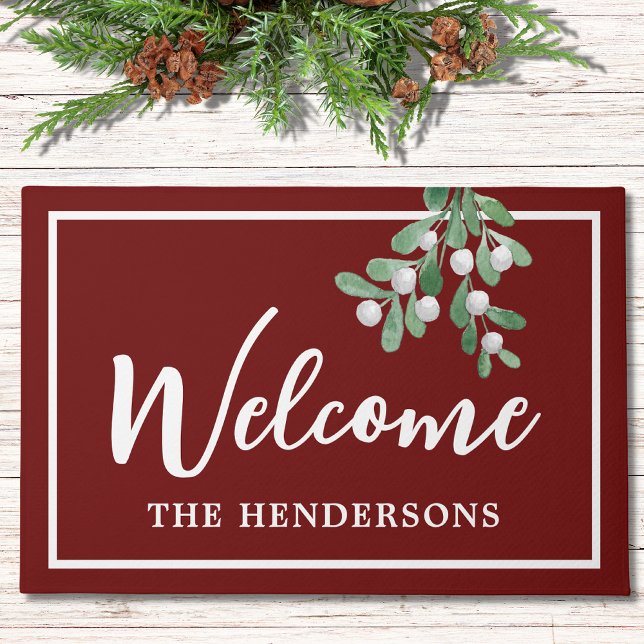 Customized Welcome Christmas Burgundy Doormat (Creator Uploaded)