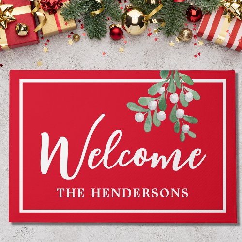 Customized Welcome Christmas Red Doormat