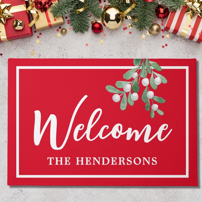 Customized Welcome Christmas Red Doormat (Creator Uploaded)