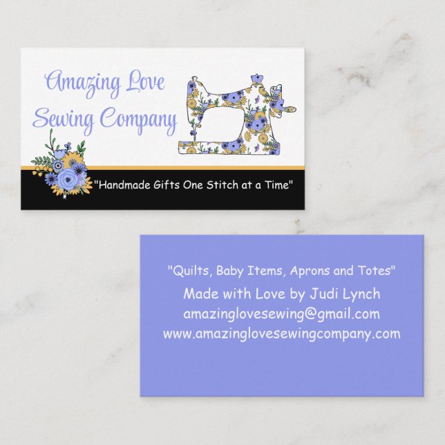 Customized Whimsical Floral Sewing Machine Business Card (Front/Back)