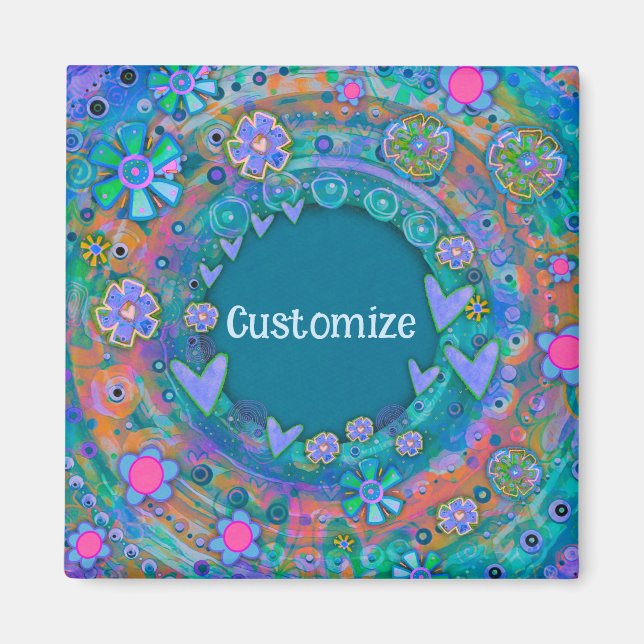 Customized Whimsical Pretty Blue Floral Magnet (Front)
