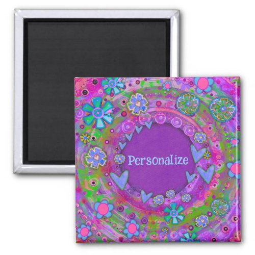 Customized Whimsical Pretty Purple Floral Magnet