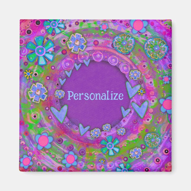 Customized Whimsical Pretty Purple Floral Magnet (Front)