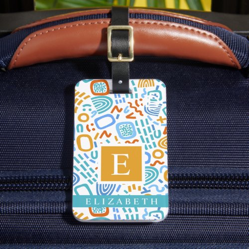 Customized White Blue Yellow Red Abstract Pattern Luggage Tag