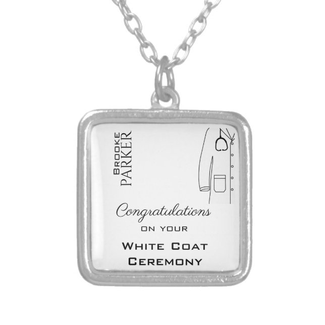 Customized  White Coat Ceremony  Congratulations Silver Plated Necklace (Front)