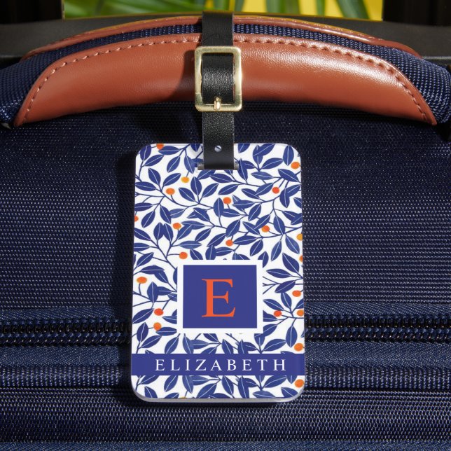 Customized White Floral Blue Leaves Luggage Tag (Front Insitu 2)