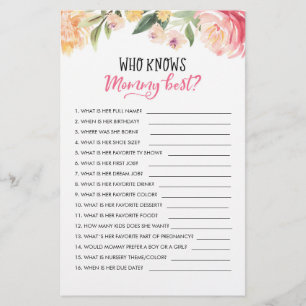 Customized Who knows Mommy Best? Baby Shower Game