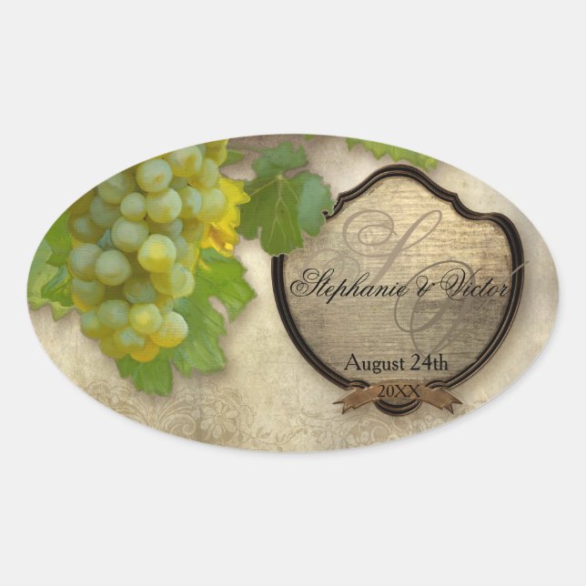 Customized Wine Bottle Label Chardonnay Grapes Art (Front)