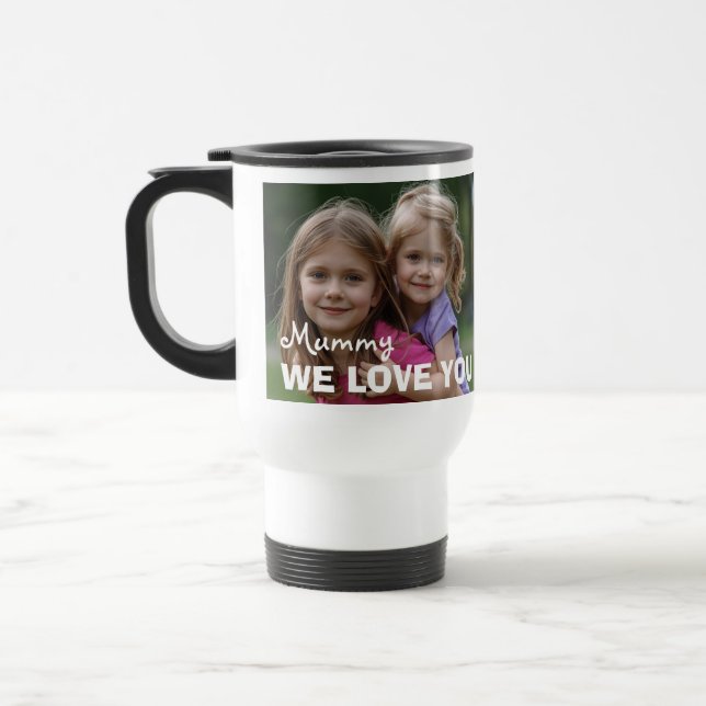 Customized with 2 and text travel mug (Left)