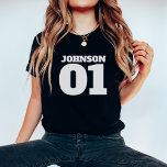 Customized With Name Custom Number Family Vacation T-Shirt<br><div class="desc">Elevate your family vacation style with the "Customized With Name Custom Number Family Vacation T-Shirt." This personalized shirt features a unified design with the family name, established year, and individual names and numbers, ensuring each family member stands out in style. Whether you're exploring new destinations or cheering on a sports...</div>