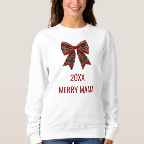 Customized Women's Christmas Plaid Green Red Bow Sweatshirt