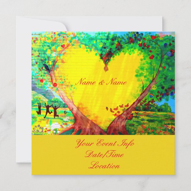 customized yellow heart invitation (Front)