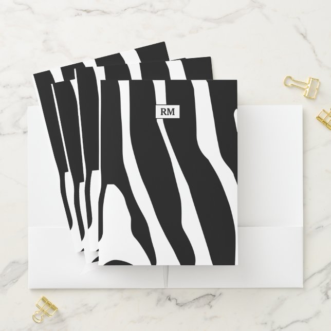 Customized Zebra Print Stripes Pattern Initials  Pocket Folder (In Situ)