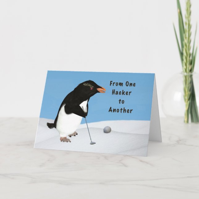 CustomizeHumorous Penguin Playing Golf Card (Front)