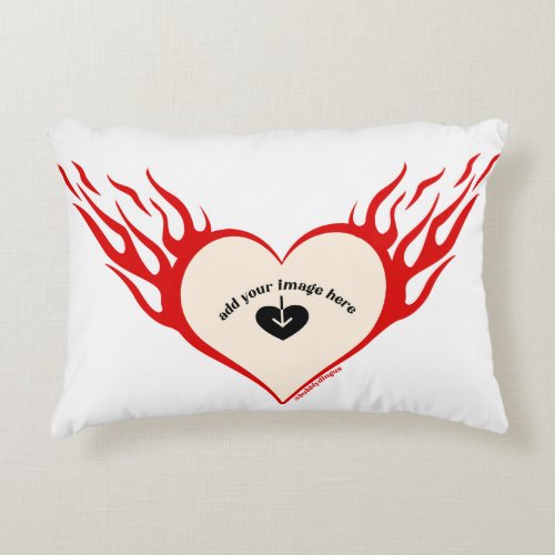 Customizing Flaming Heart  Accent Pillow - Red y2k flaming heart with customizing inside the heart with any picture like a girlfriend, pet, boyfriend or special someone or even yourself! Expressing self love. 
