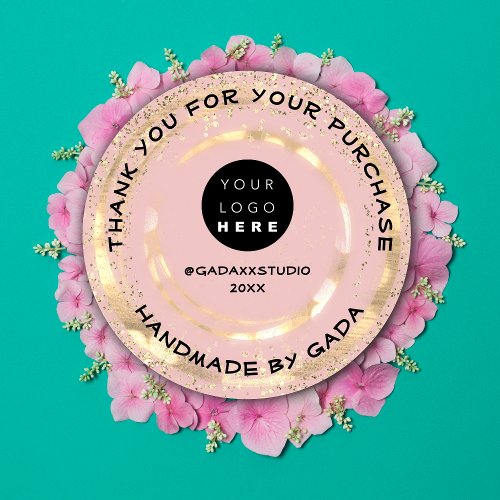  CustomLogo Thank You Handmade Rose Gold Confetti  Classic Round Sticker