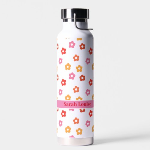 CustomMinimal Cute Pink Yellow Red  Floral Pattern Water Bottle