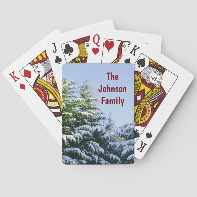 Customozable Winter Scene Family Name Poker Cards (Back)