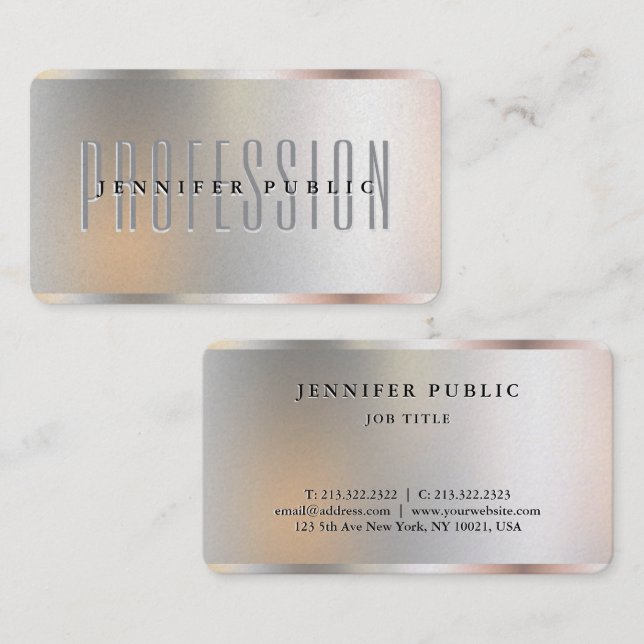 CustomSilver Metallic Look Luxe Premium Pearl Business Card (Front/Back)
