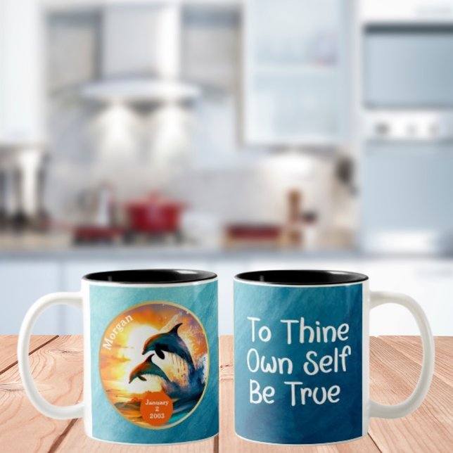CustomSobriety Milestone Gift - Dolphin Sunset Two-Tone Coffee Mug (Creator Uploaded)