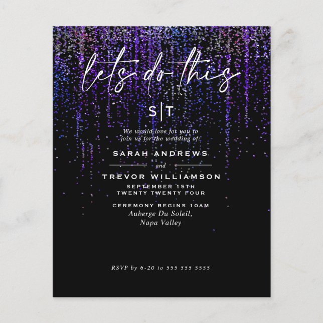 CustomSuper Low Budget Wedding Edgy Purple Glitter Flyer (Front)