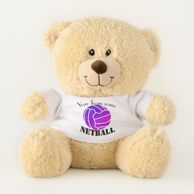 CustomTeam Name Personalised Netball Teddy Bear (Front)