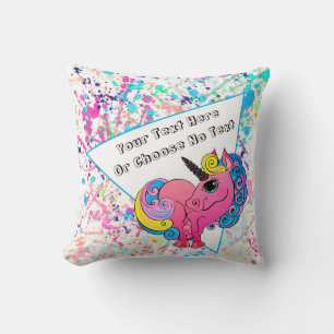 CustomText/ 1990s 90s Colorful Retro Pink Unicorn Throw Pillow
