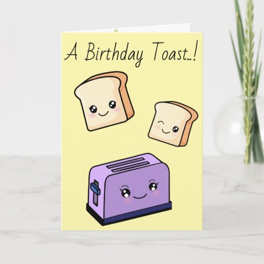 Customtext  Birthday Kawaii Food Toast Cute Hearts Card 