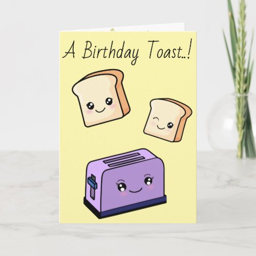 CustomText Birthday Kawaii Food Toast Cute Hearts Card