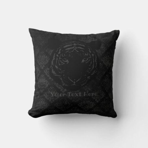 CustomText Elegant Black Glitter Tiger Damask Throw Pillow
