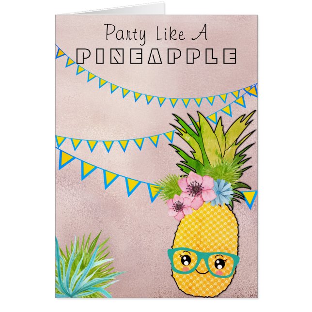 CustomText/ Rose Gold Party Pineapple Kawaii Beach Cards (Front)
